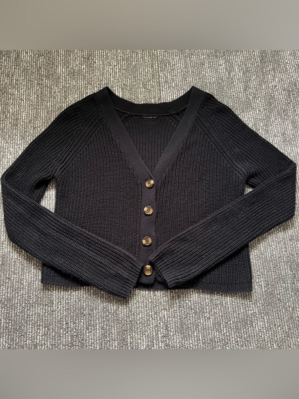 Black Ribbed Button Front Cardigan – S/M - Picture 3 of 5